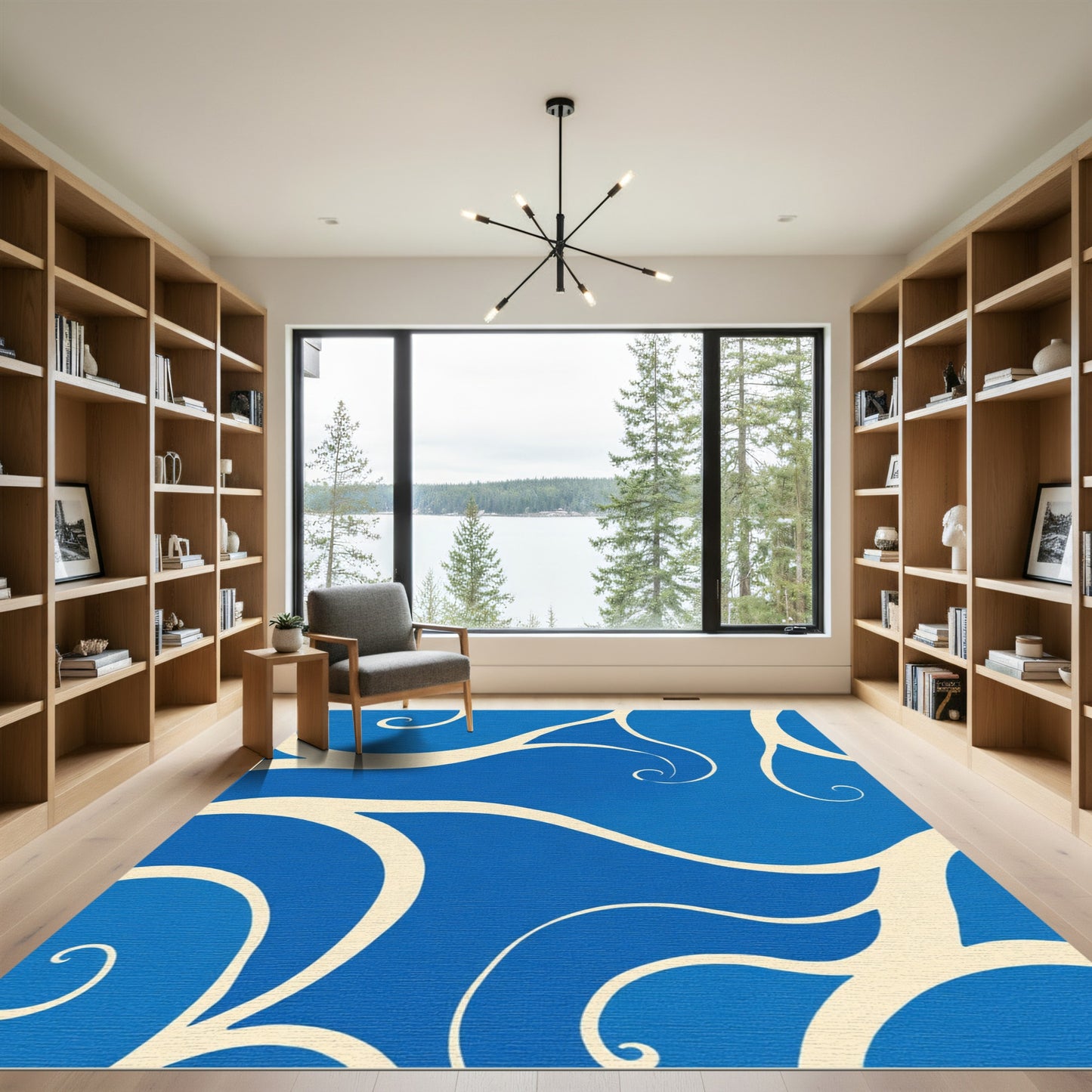Bright Blue Cream Swirls Rug