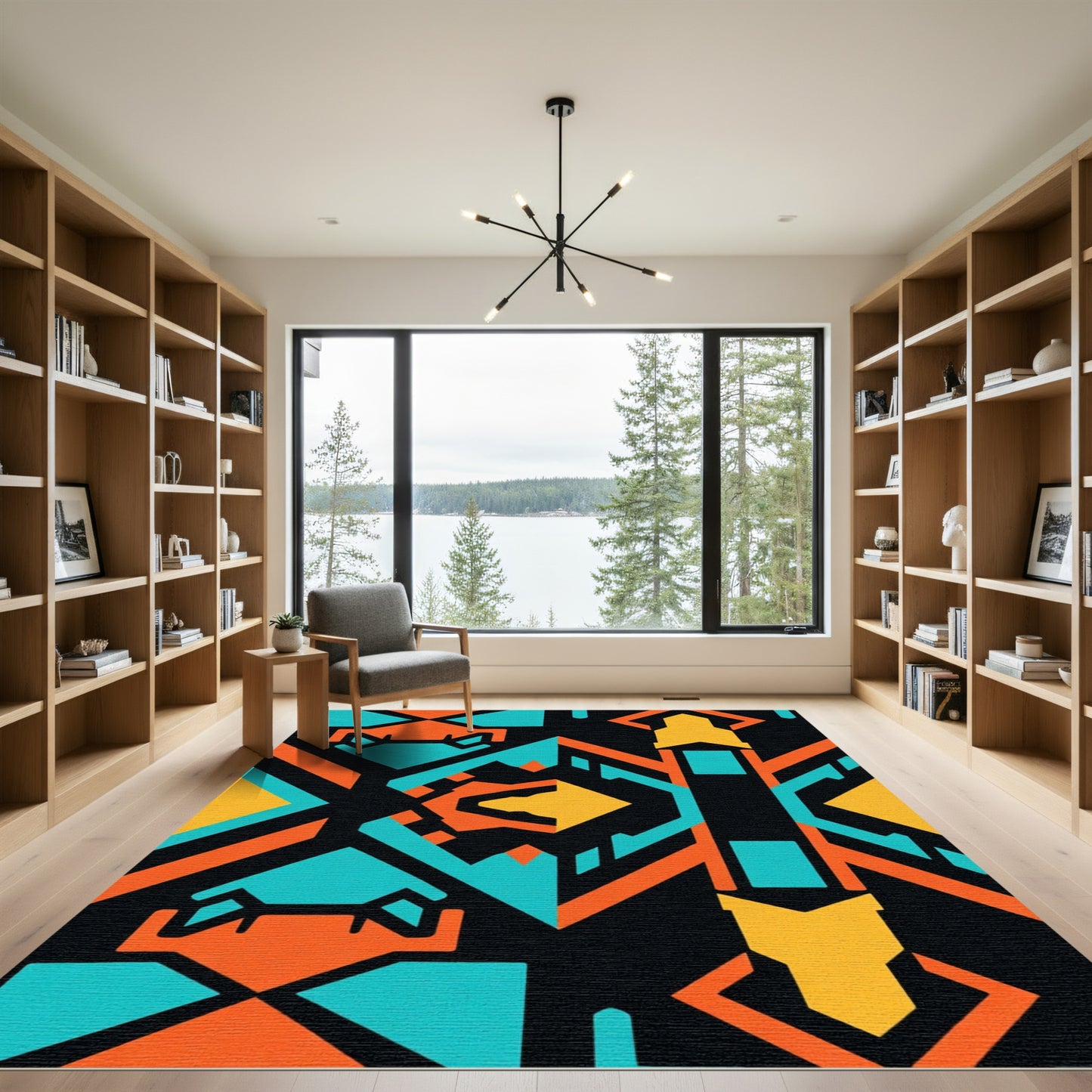 Bold Orange Teal Yellow Geometric Abstraction Rug