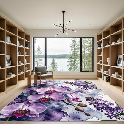Ethereal Purple Orchid Lilac Watercolor Floral Rug