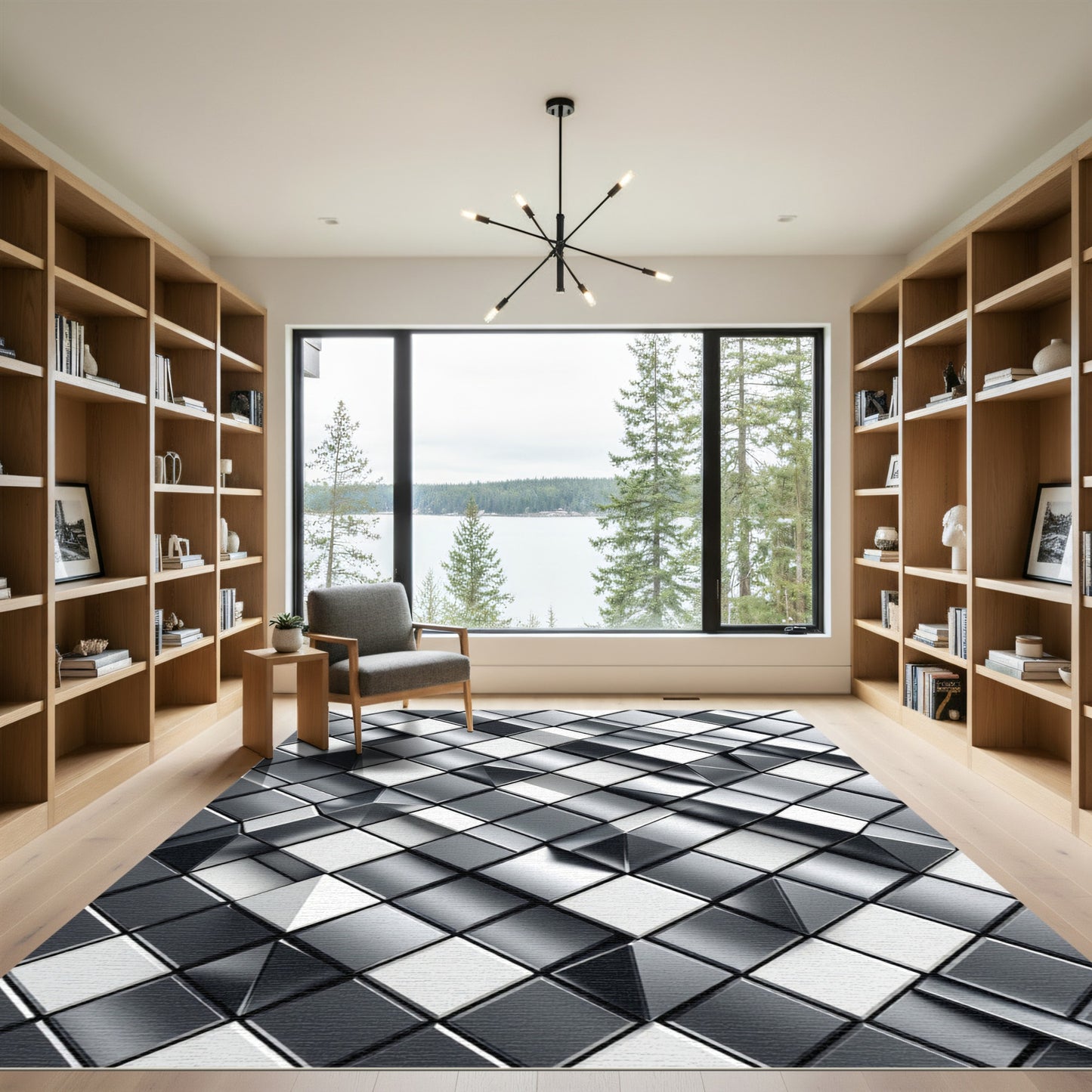 Geometric Metallic Diamond Arrangement Rug