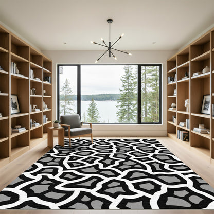 Modern Gray and White Organic Shapes Rug