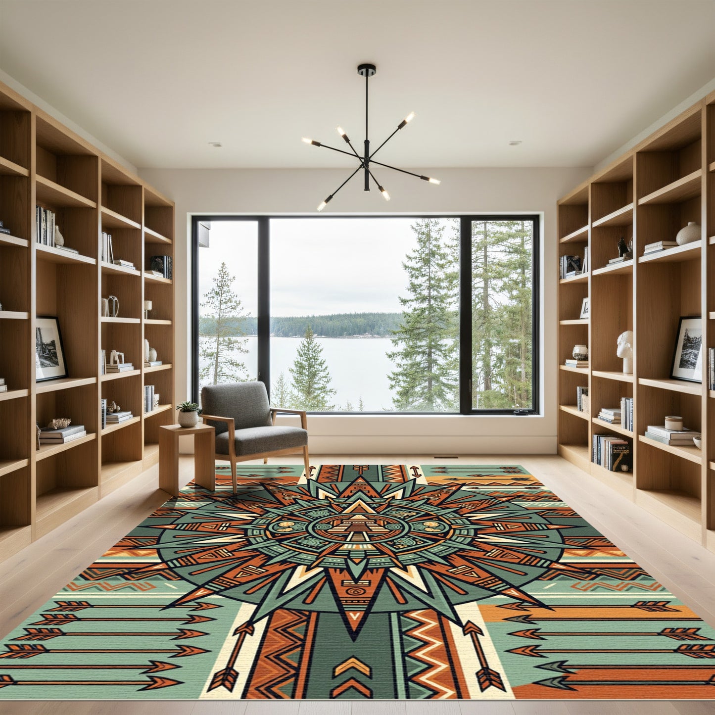 Earthy Aztec Temple Arrow Geometric Art Rug
