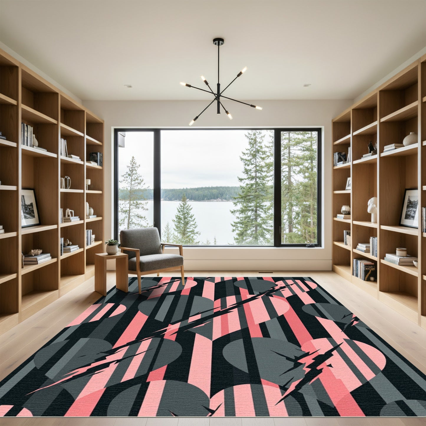 Pink Gray Heart Stripe Texture Rug