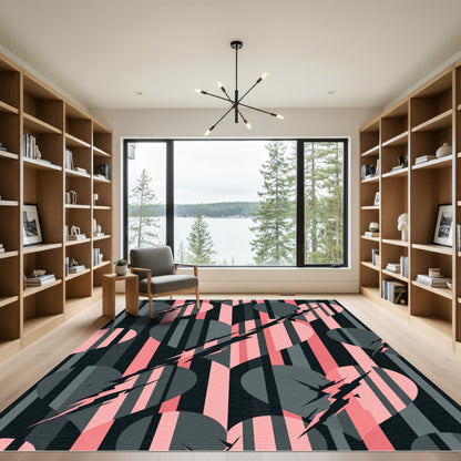 Pink Gray Heart Stripe Texture Rug