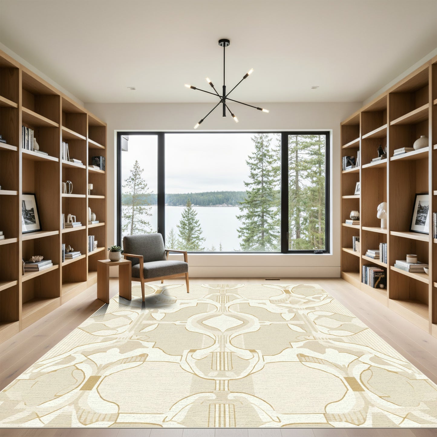 Cream and Gold Abstract Arch Rug