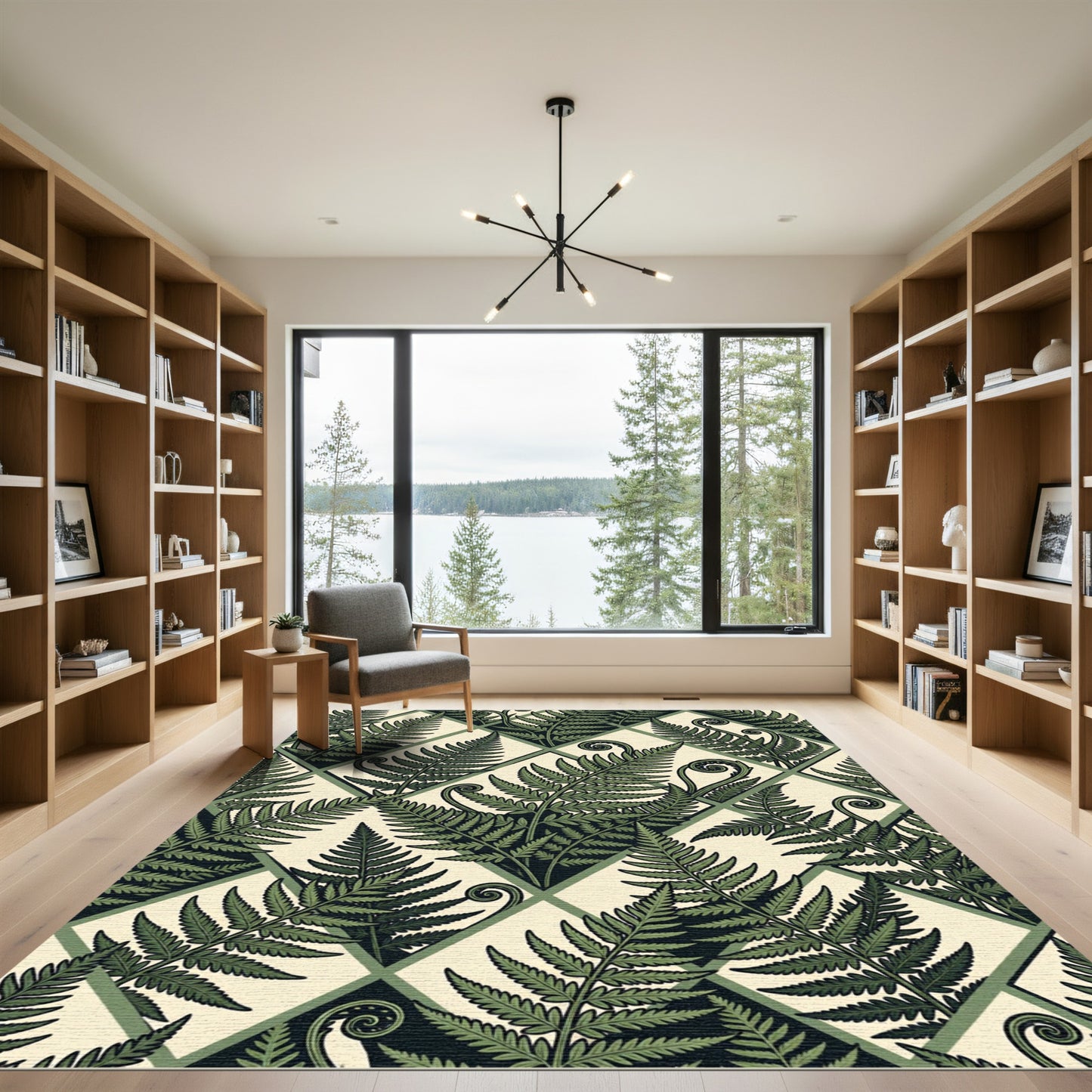 Botanical Emerald Fern Diamond Tile Rug