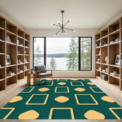 Teal Amber Geometric Overlay Rug