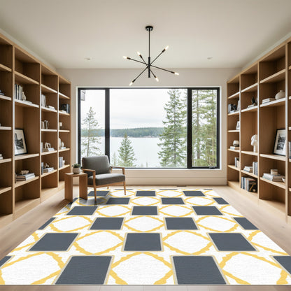 Gray Gold Lattice Squares Rug
