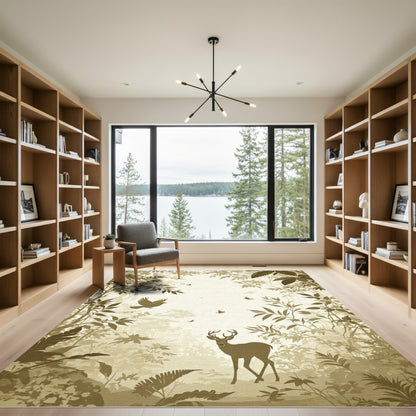 Woodland Deer Birds Forest Silhouette Rug