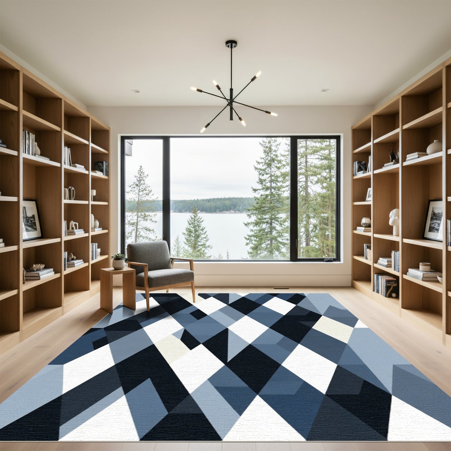 Navy Blue White Diamond Geometric Rug