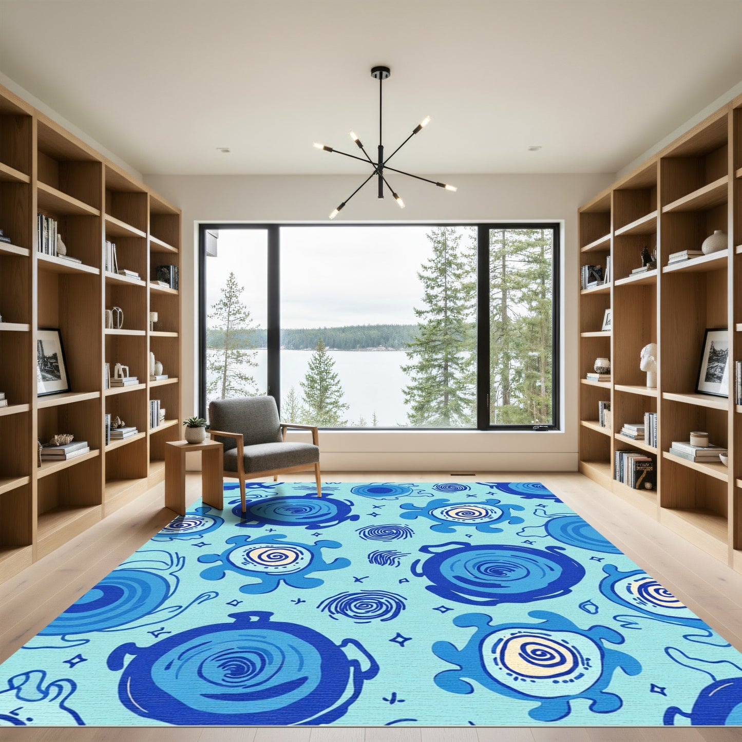 Oceanic Blue Turtle Swirl Illustration Rug