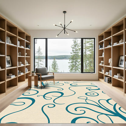 Teal Swirl Ivory Serpentine Scrolls Rug