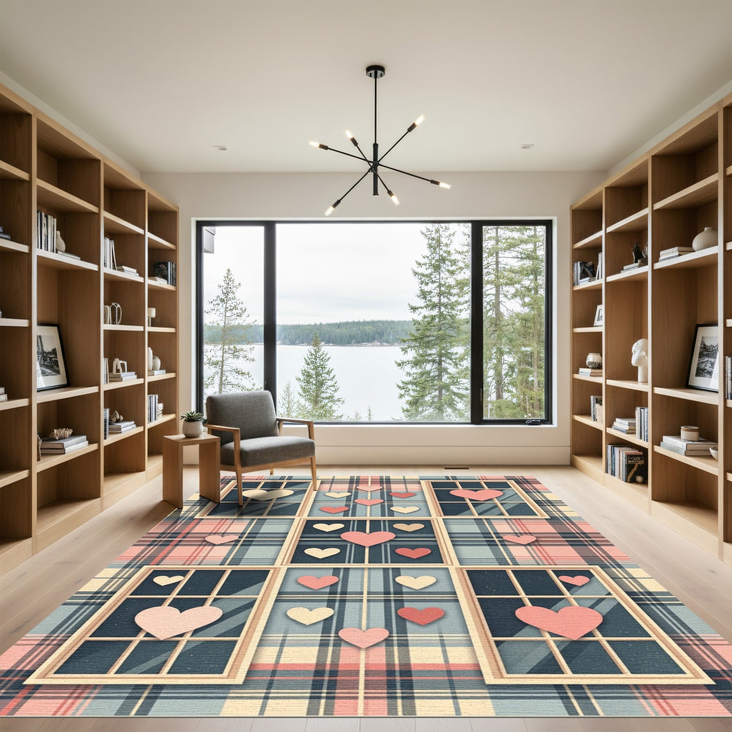 Plaid Window Heart Collage Area Rug