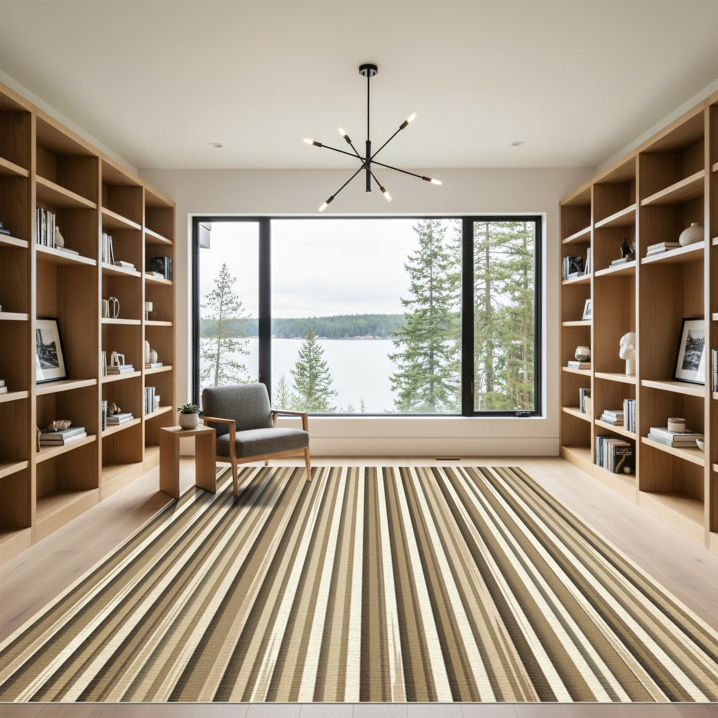 Neutral Taupe Vertical Stripe Rug