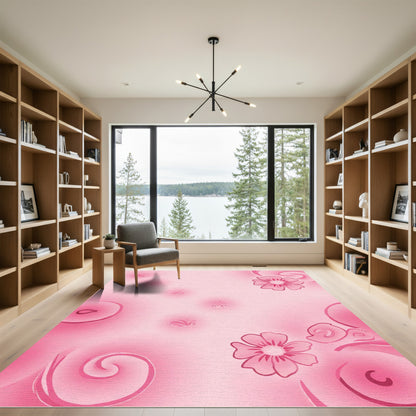 Soft Pink Floral Swirl Arrangement Rug