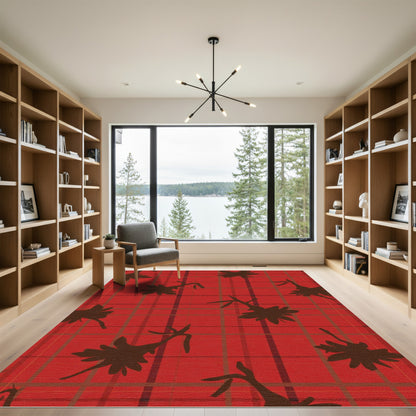 Red Plaid Floral Silhouette Rug