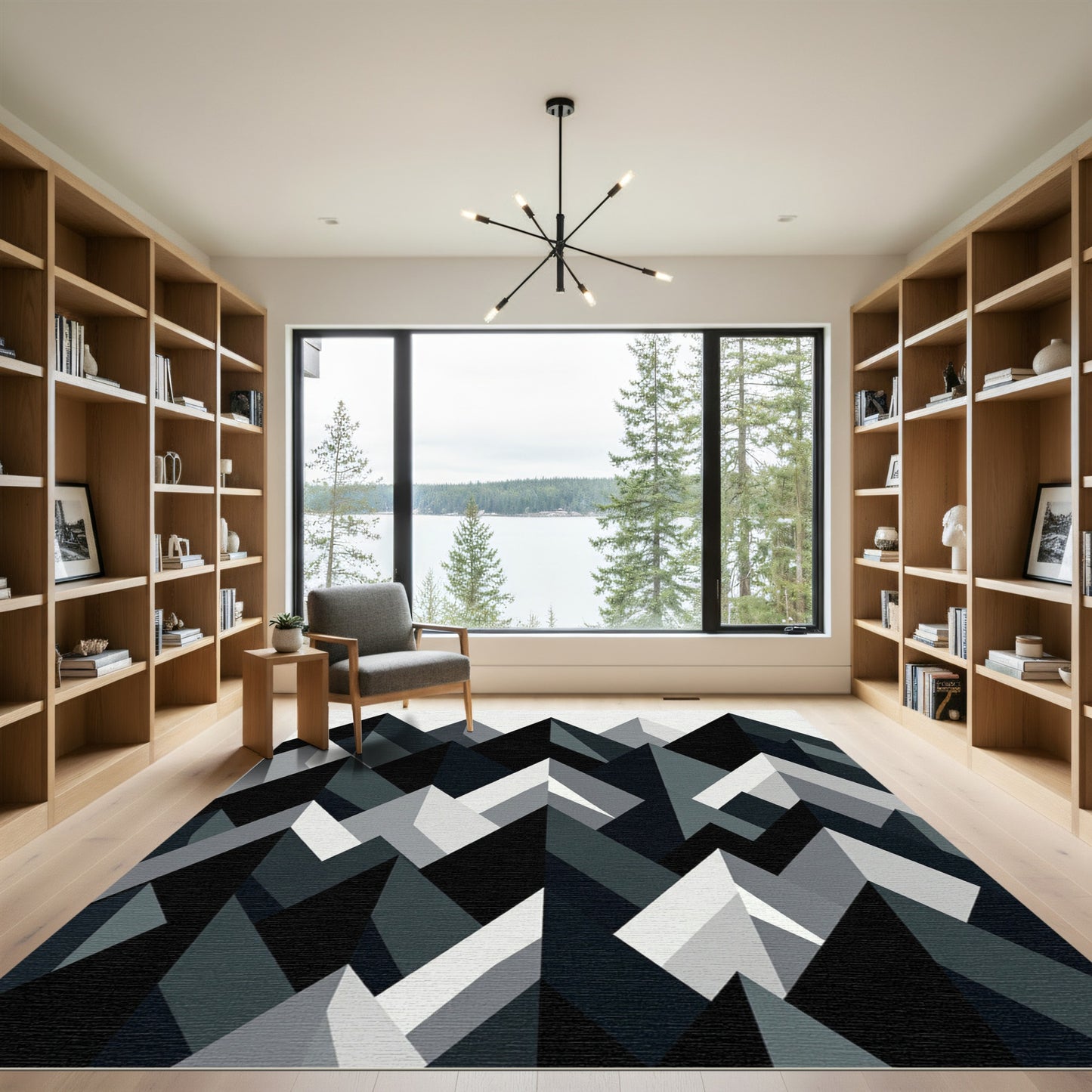 Monochrome Jagged Mountain Peaks Rug