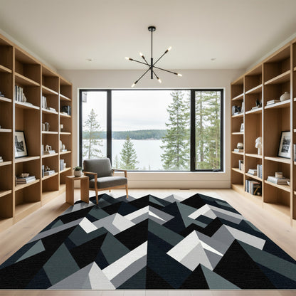 Monochrome Jagged Mountain Peaks Rug
