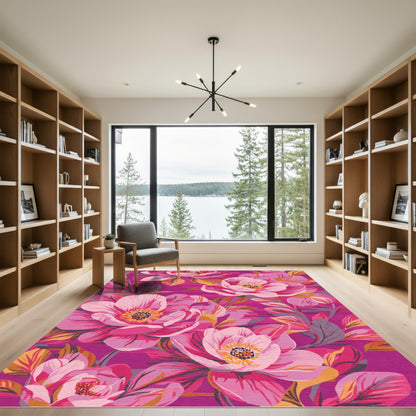 Vibrant Pink Peony Floral Bloom Rug
