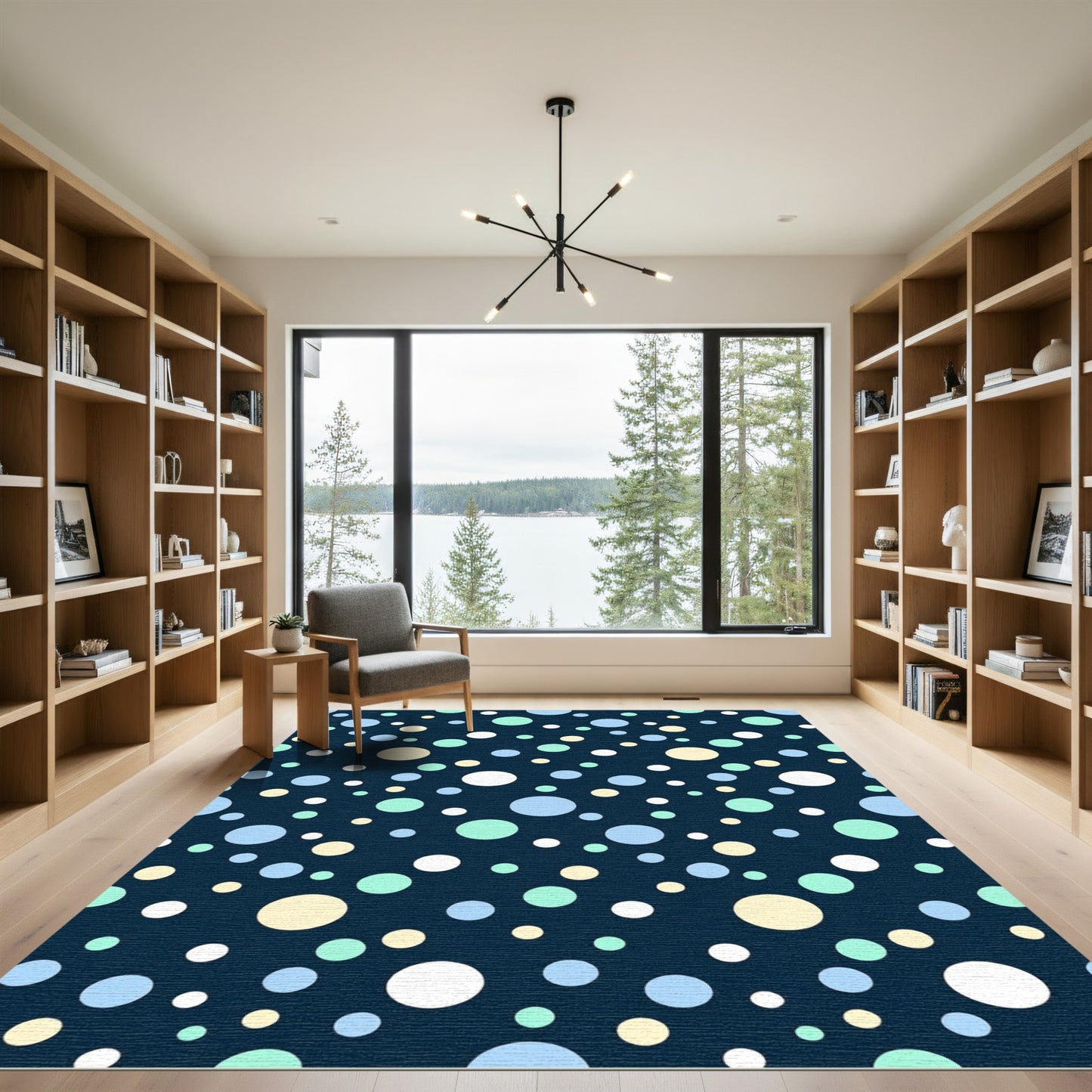 Cool Confetti Circles on Navy Rug