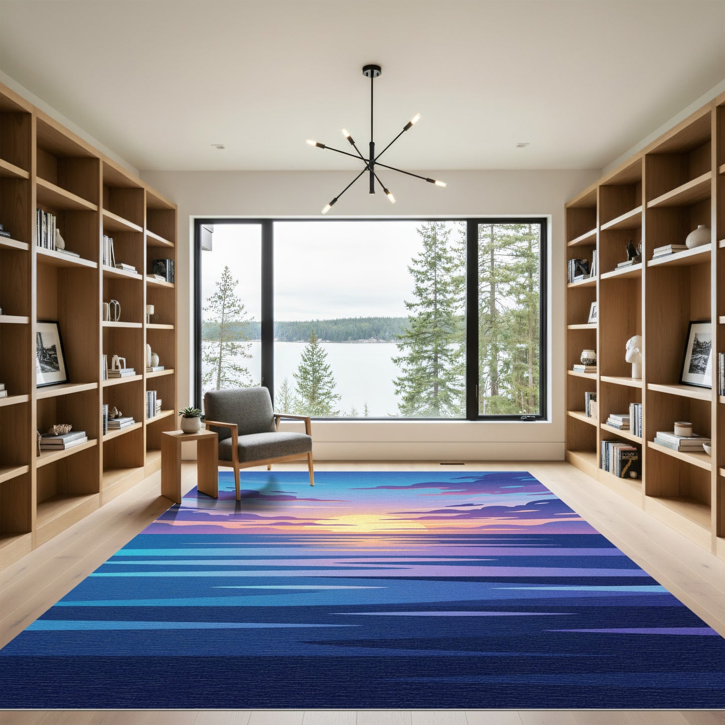 Vibrant Purple Sunset Water Reflection Rug
