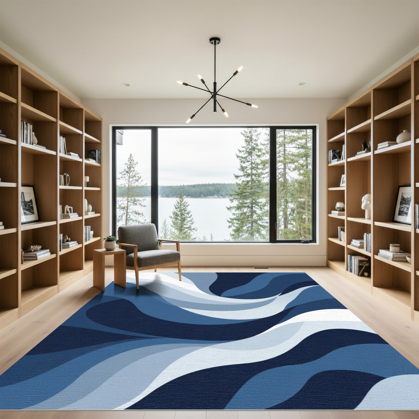 Deep Blue Swirl Abstract Waves Rug