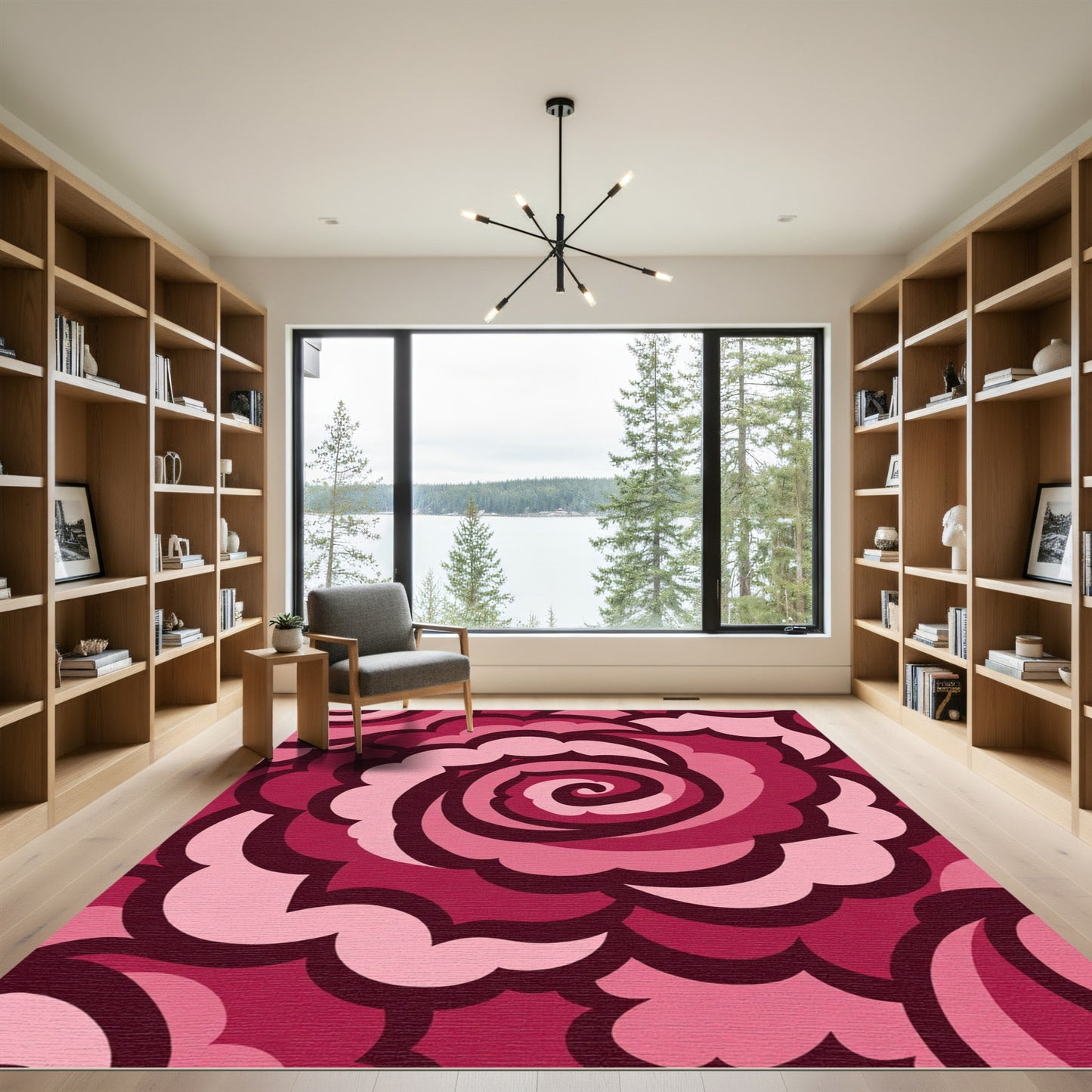Crimson Pink Floral Swirl Rug