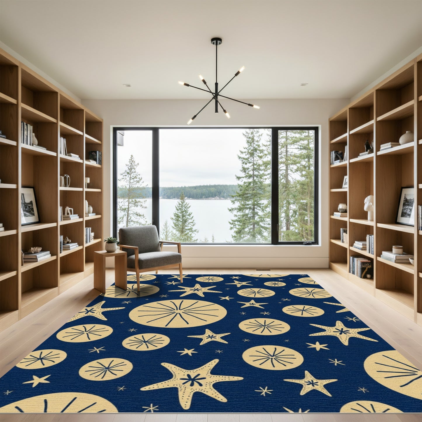 Navy Sand Dollar Starfish Collage Rug