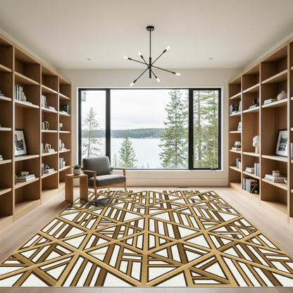 Modern Golden Geometric Lattice Grid Rug