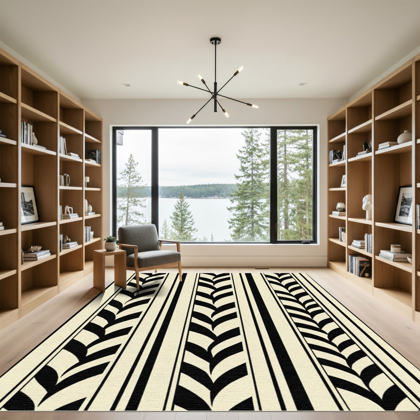 Black Cream Stripe Wheat Sheaf Rug