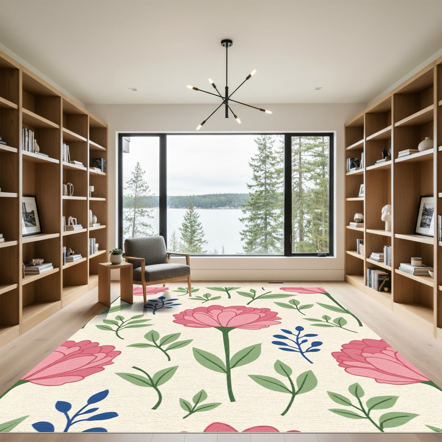 Pink Floral Sprigs Meadow Composition Rug