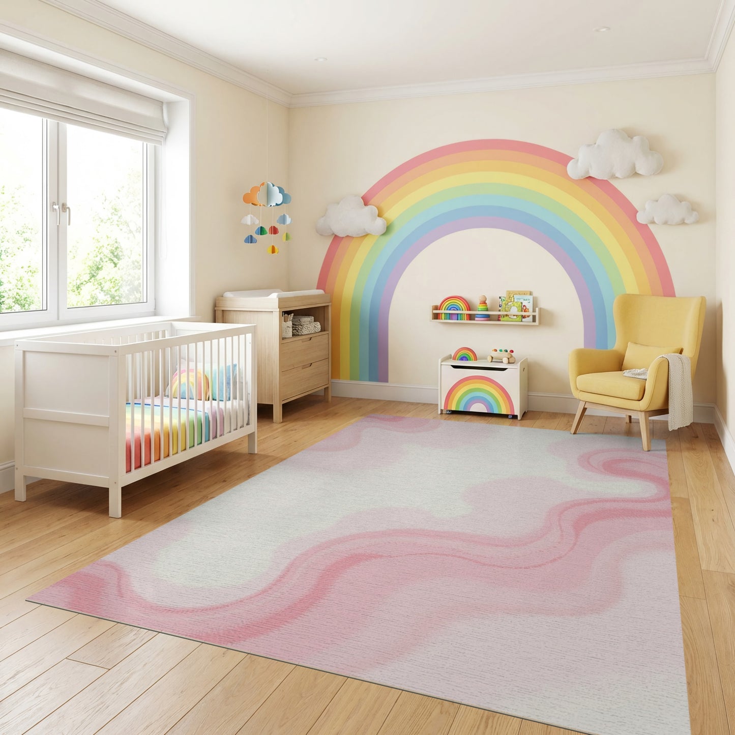 Pastel Pink Fluid Waves Rug