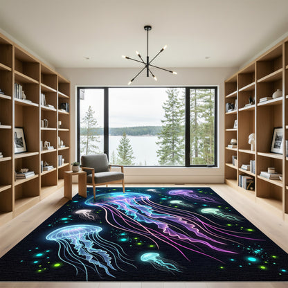 Bioluminescent Neon Jellyfish Deep Sea Flow Rug