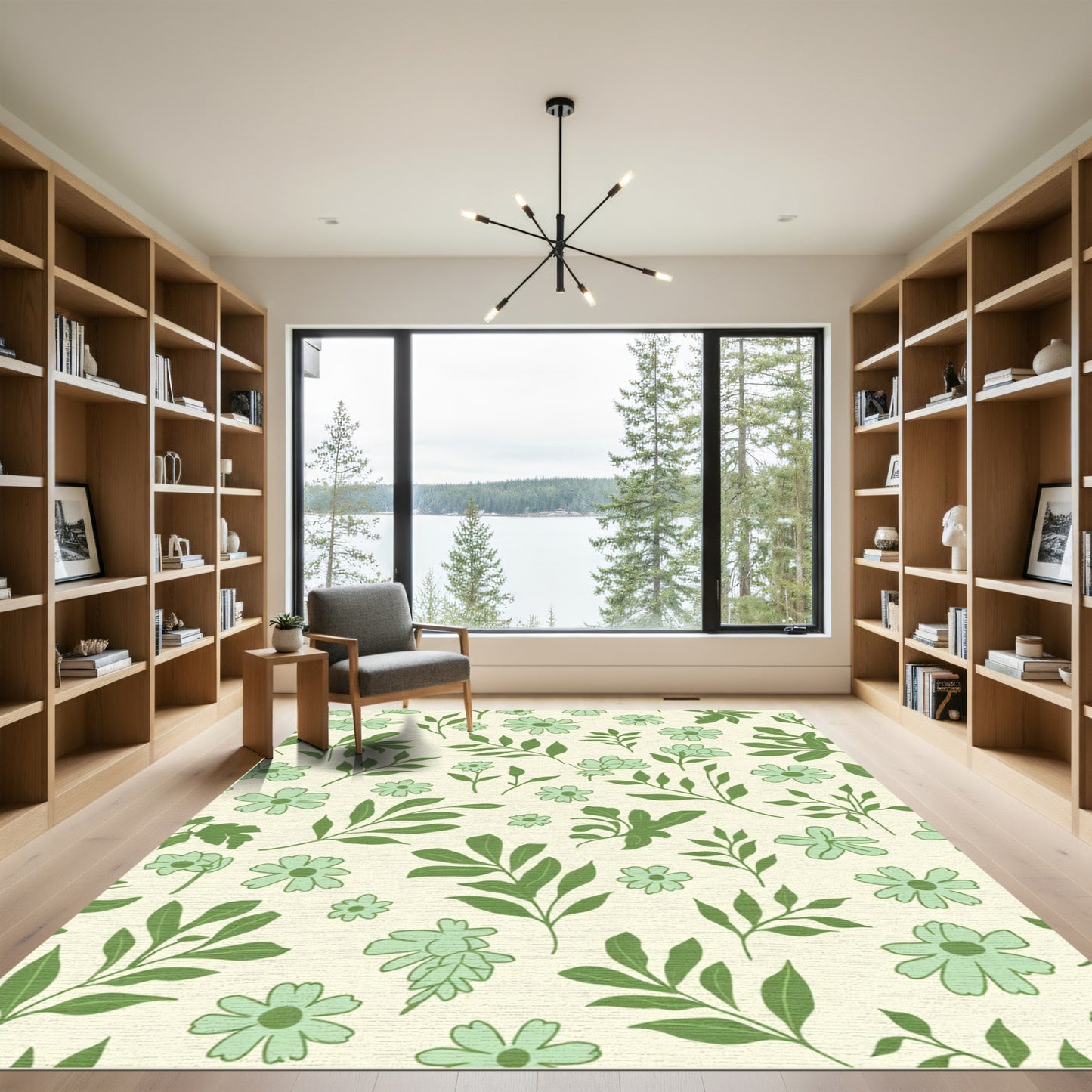 Green Leafy Floral Whimsical Scatter Rug