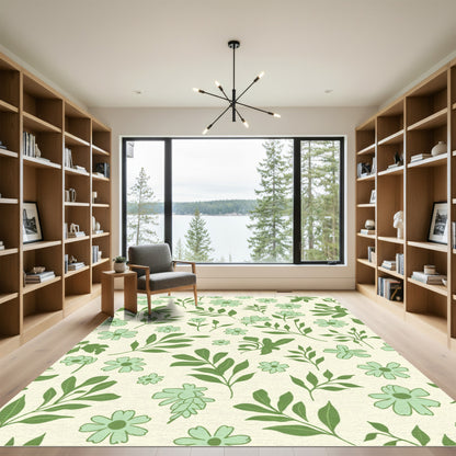 Green Leafy Floral Whimsical Scatter Rug
