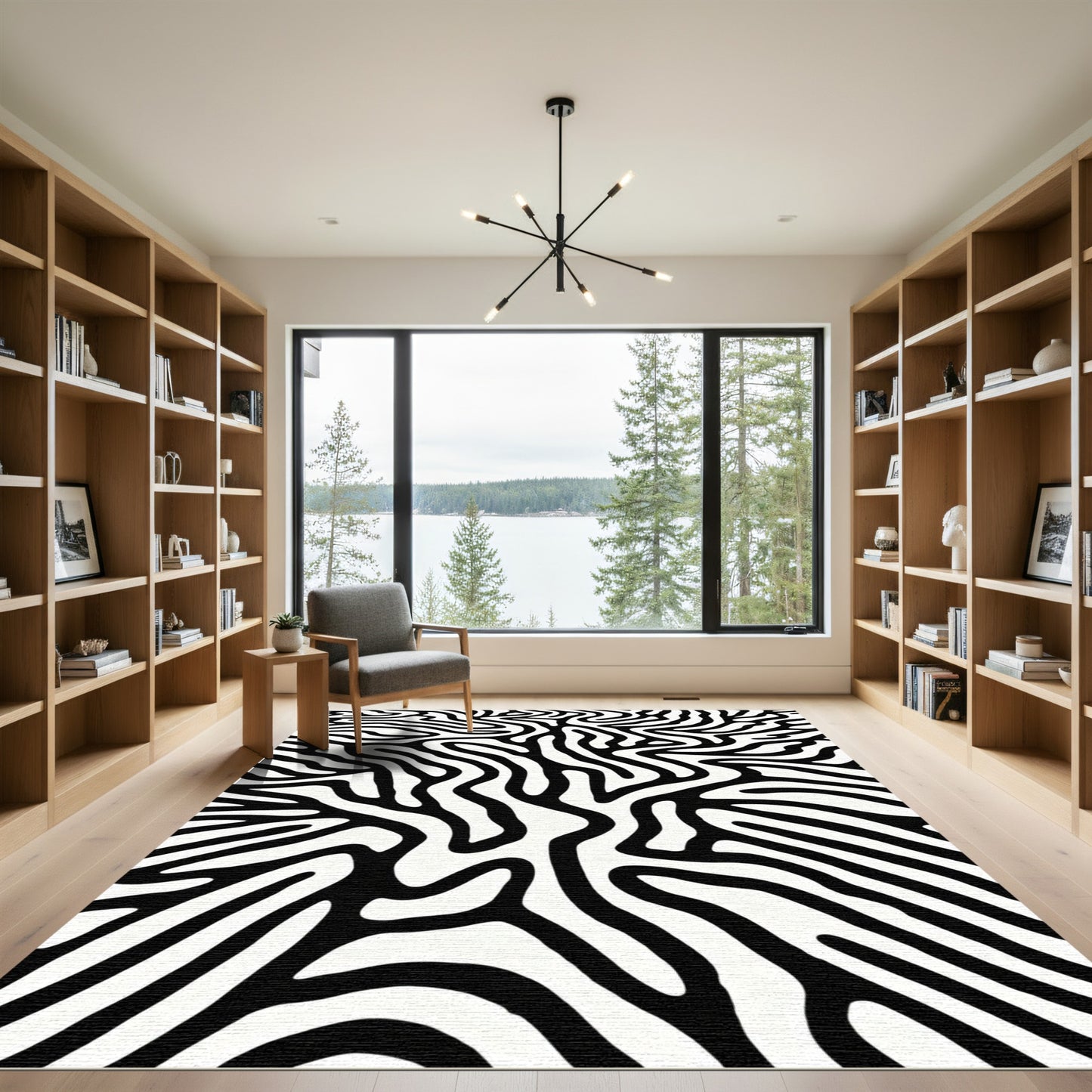 Bold Black White Wavy Stripes Rug