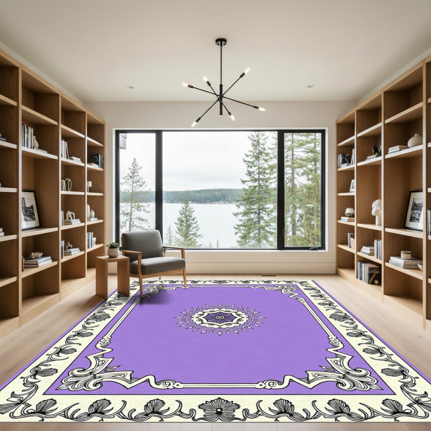 Victorian Lilac Floral Medallion Frame Rug