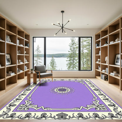Victorian Lilac Floral Medallion Frame Rug