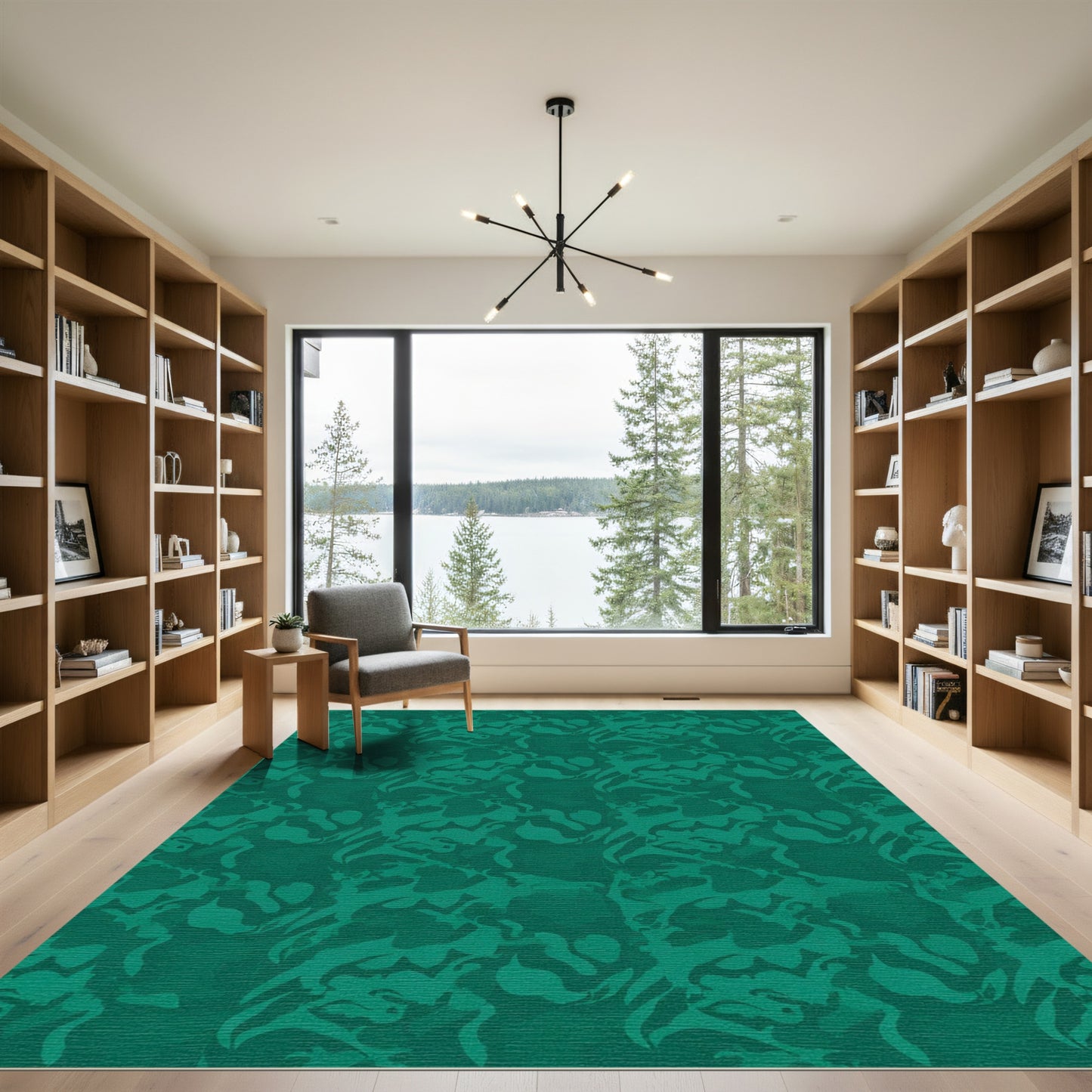 Deep Teal Abstract Blended Forms Rug