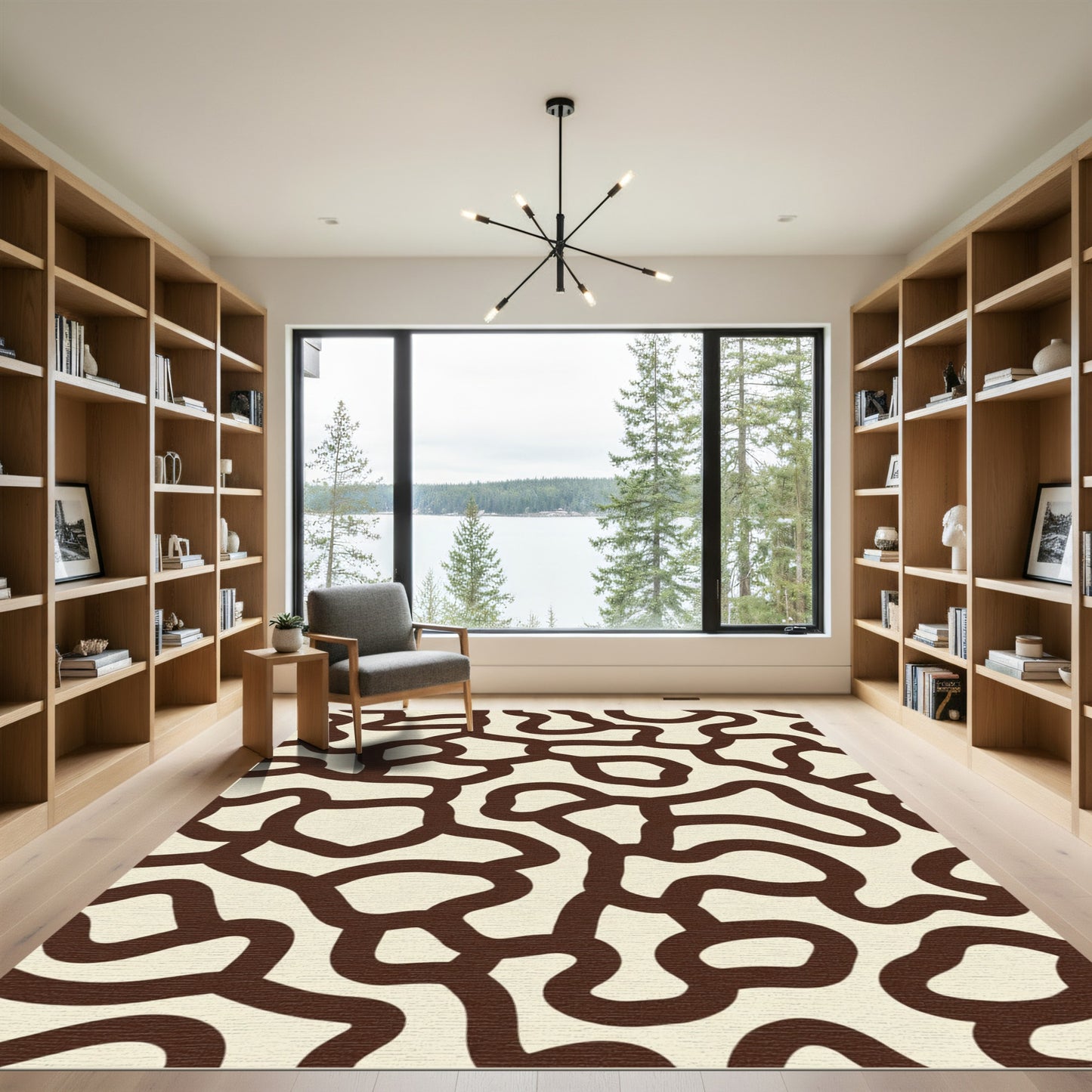 Cream Brown Organic Irregular Shape Rug