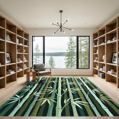 Muted Green Bamboo Grove Image Rug