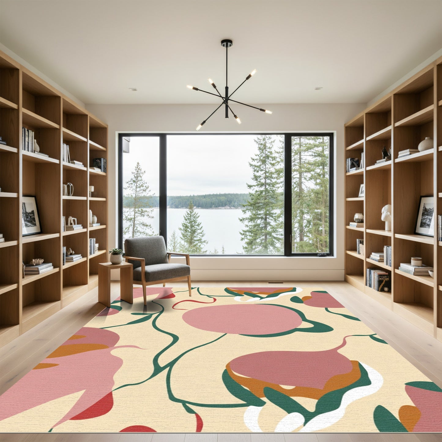 Pink Blush Abstract Swirl Botanical Rug