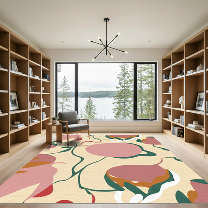 Pink Blush Abstract Swirl Botanical Rug