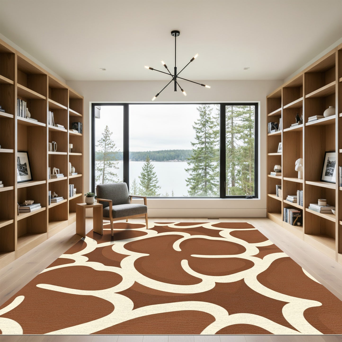 Creamy outline brown organic blobs Rug
