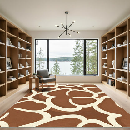 Creamy outline brown organic blobs Rug