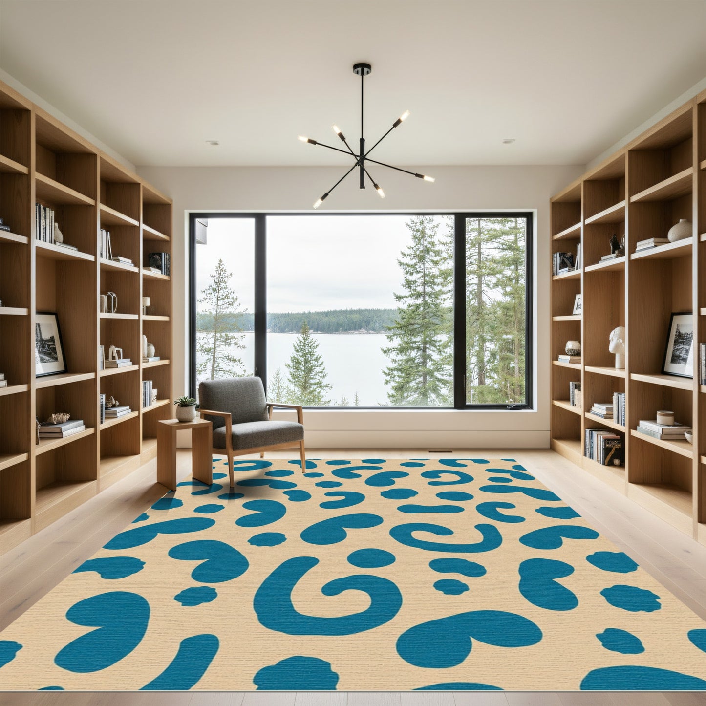 Teal Organic Blobs Tan Background Rug
