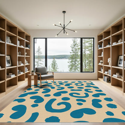Teal Organic Blobs Tan Background Rug