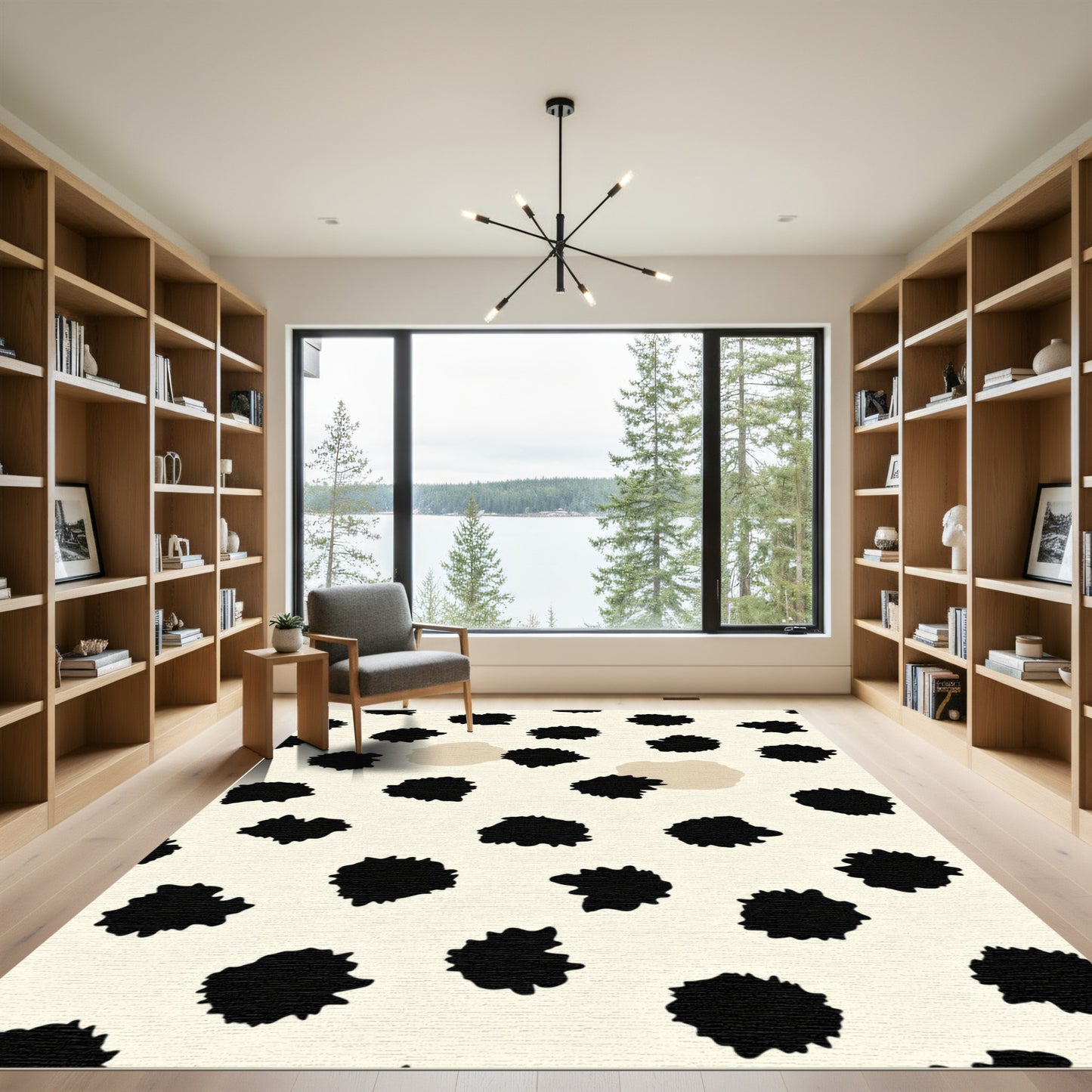 Black Spatter Cream Spot Accents Rug