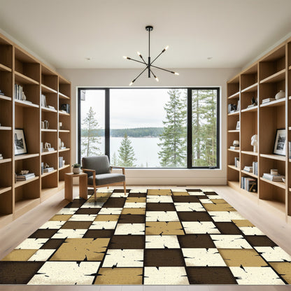 Earthy Brown Checkerboard Squares Rug