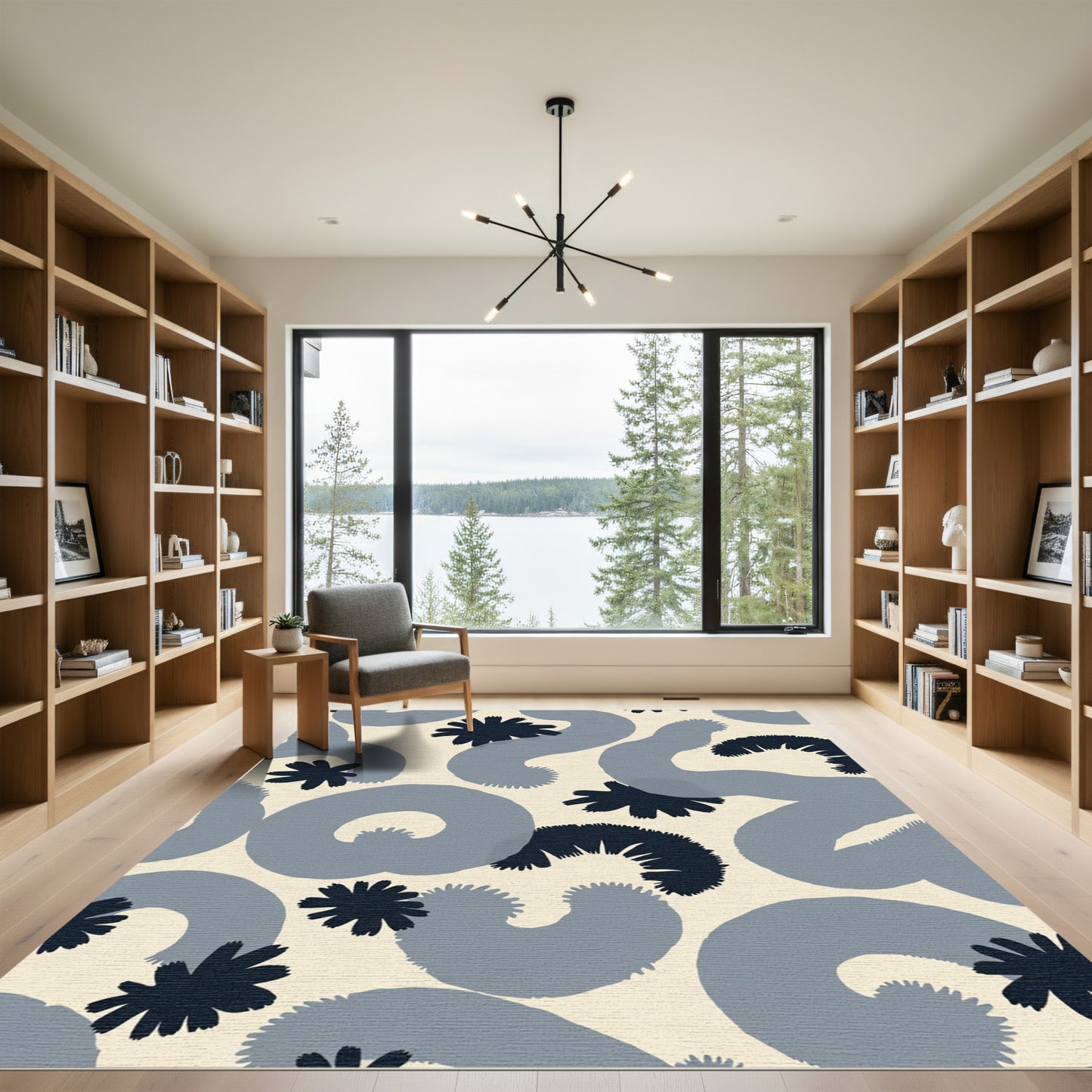 Cream Slate Swirl Starburst Abstraction Rug